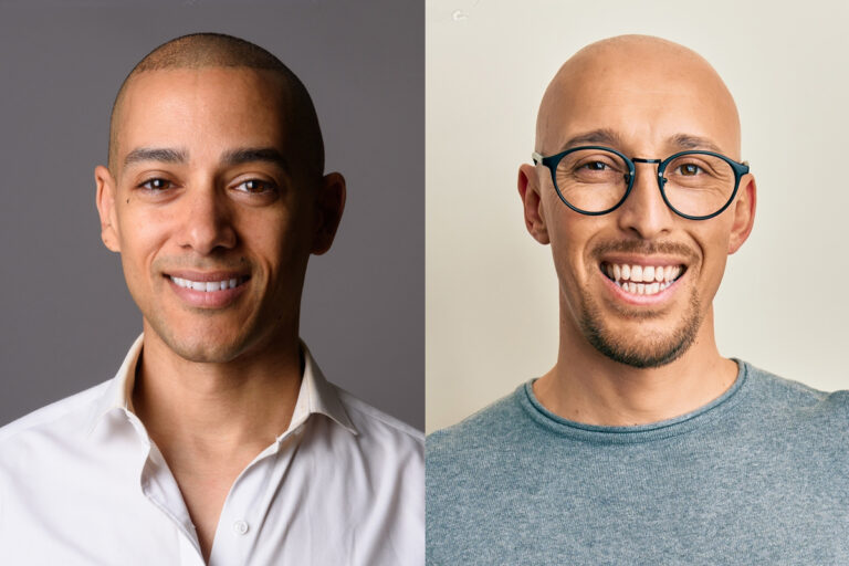 two men with buzz vs bald cut